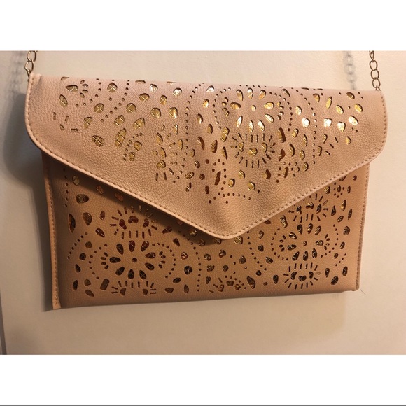 Handbags - Large tan & gold clutch
